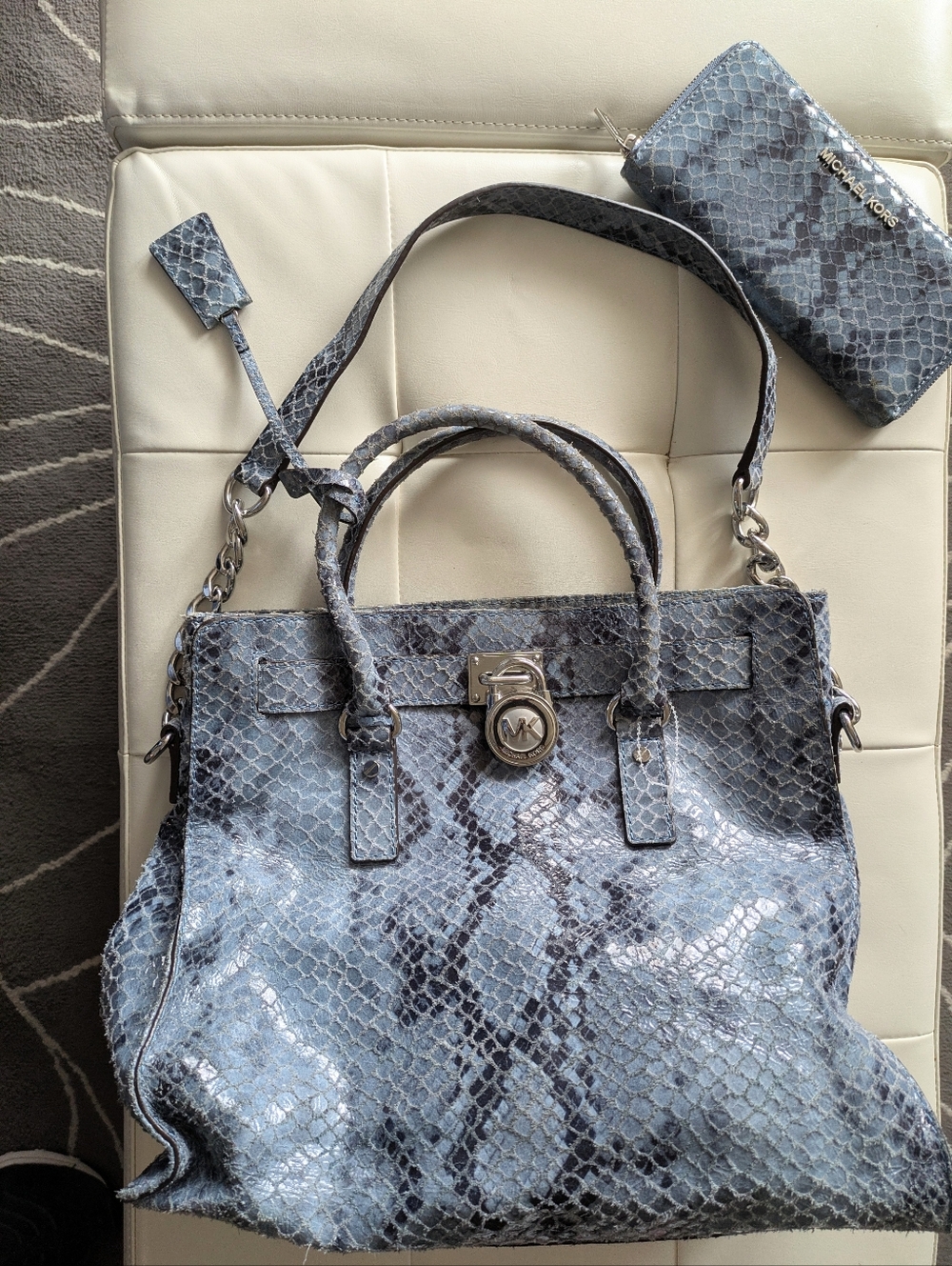 Michel Kors Blue Python Hamilton bag & Wallet Set